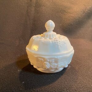 Vintage Westmoreland Milk Glass Lidded Candy Dish & Paneled Grape Pattern
